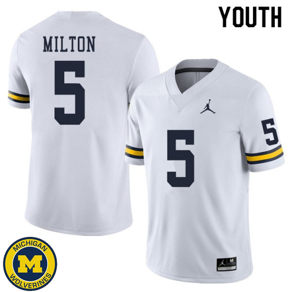 Youth Michigan Wolverines #5 Joe Milton White Replica Stitch Jersey